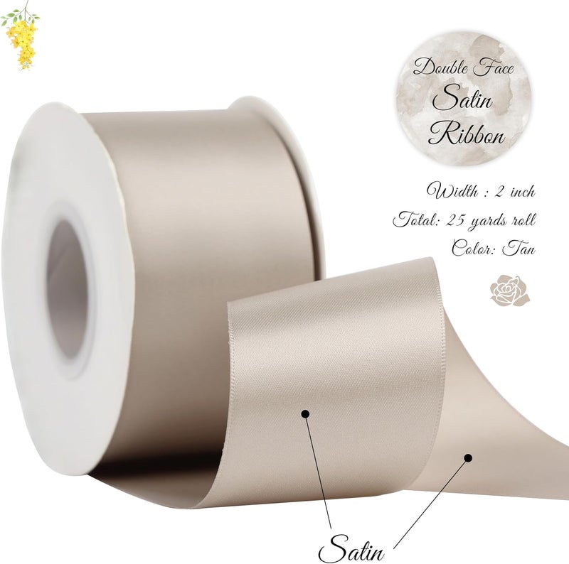 DINDOSAL Taupe Ribbon 2" Thick Double Face Satin Ribbon for Gift Wrapping Wedding Decor Bridal Bouquet Party Decorations DIY Crafts Diaper Cake - 25Yards - Image 2